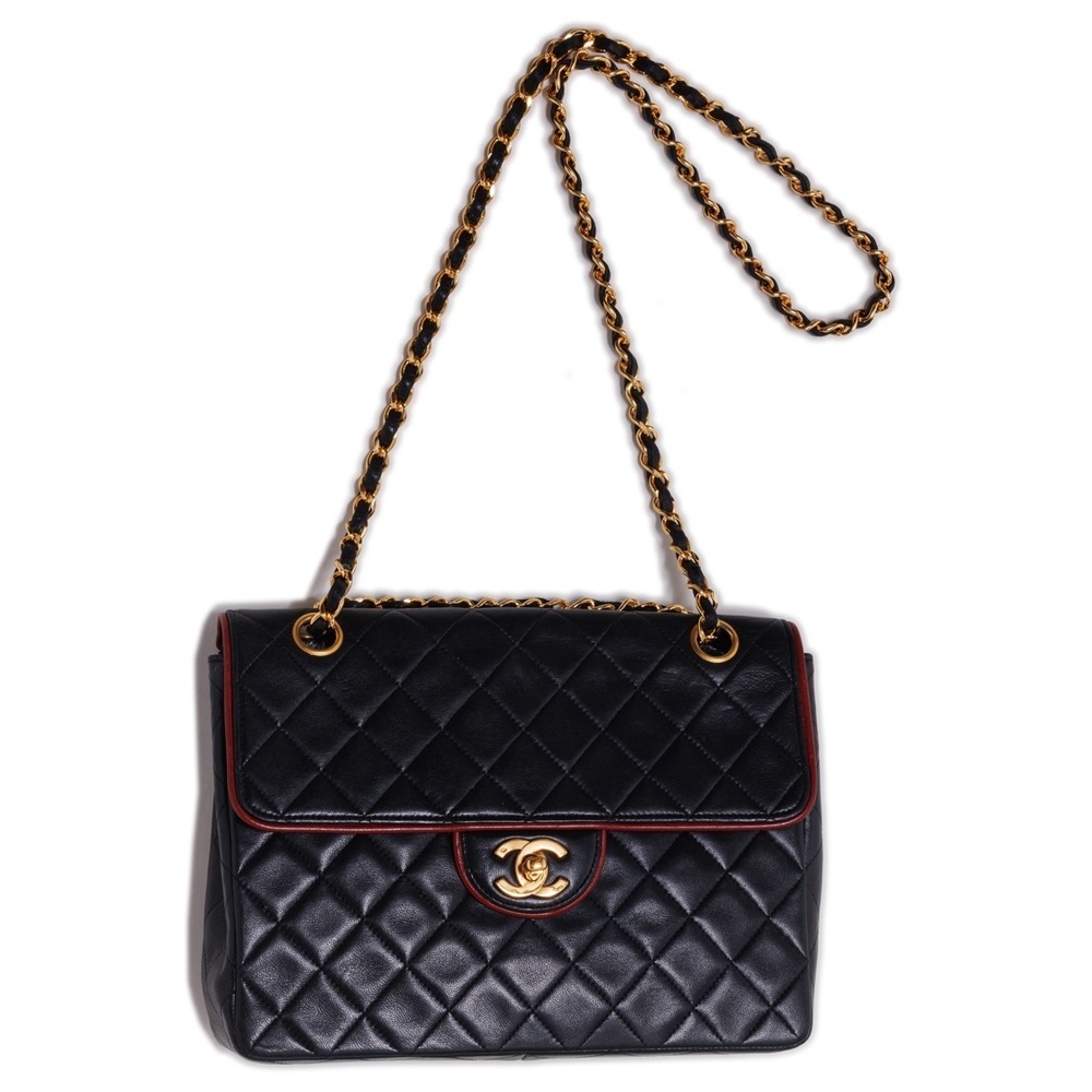 Chanel Matelasse Chain Shoulder Bag Lambskin Black Red